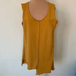 Bodil Lagenlook Yellow Sleeveless Asymmetrical Cotton Scoop Neck Top EUC Size S